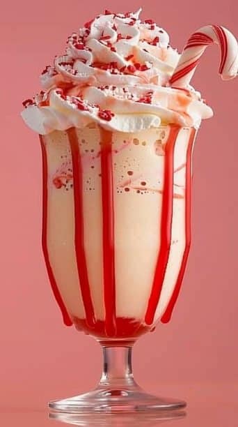 Candy Cane Milkshake with Red Drizzle Rims