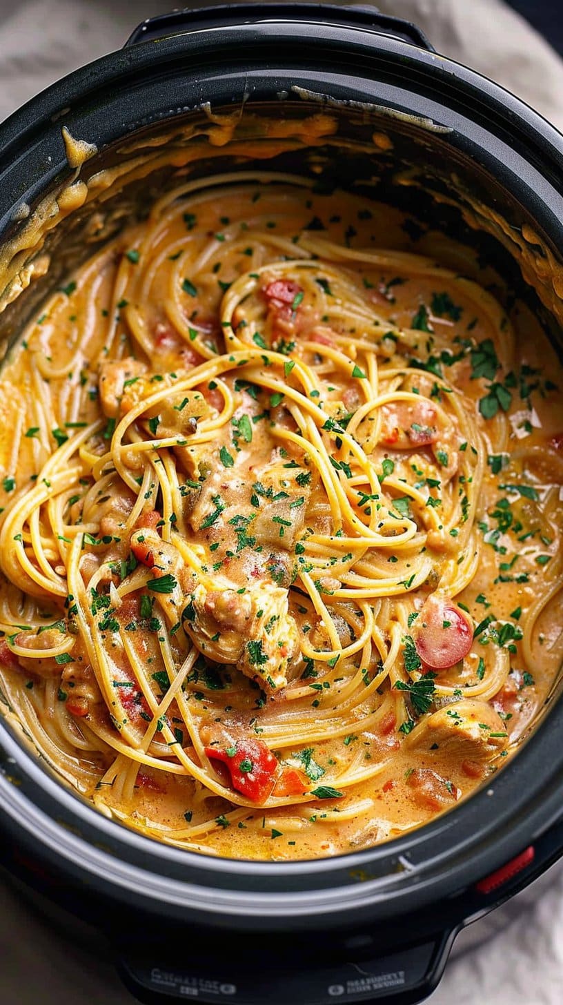 Crock Pot Cheesy Chicken Spaghetti