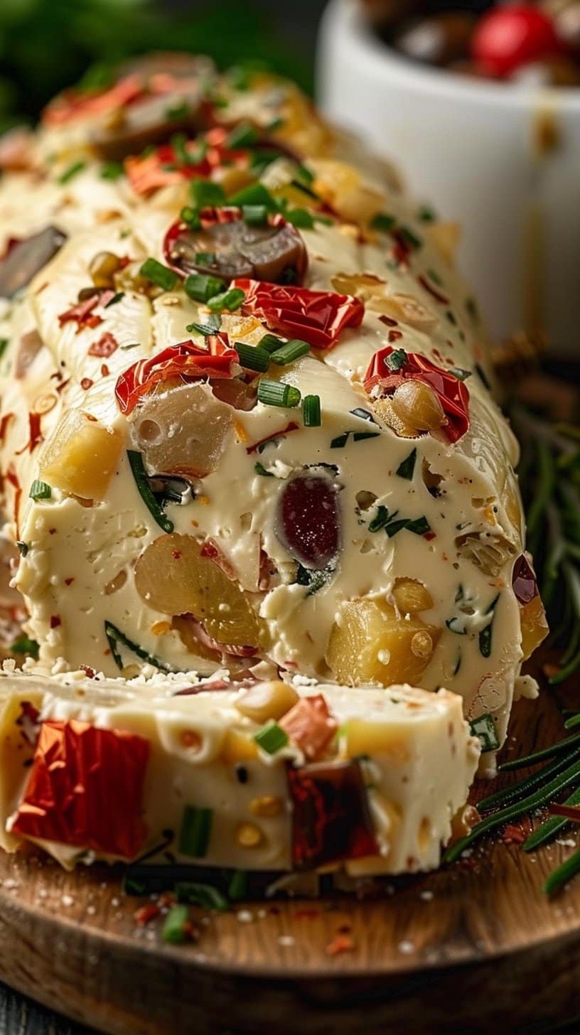 Festive Holiday Antipasto Cream Cheese Log