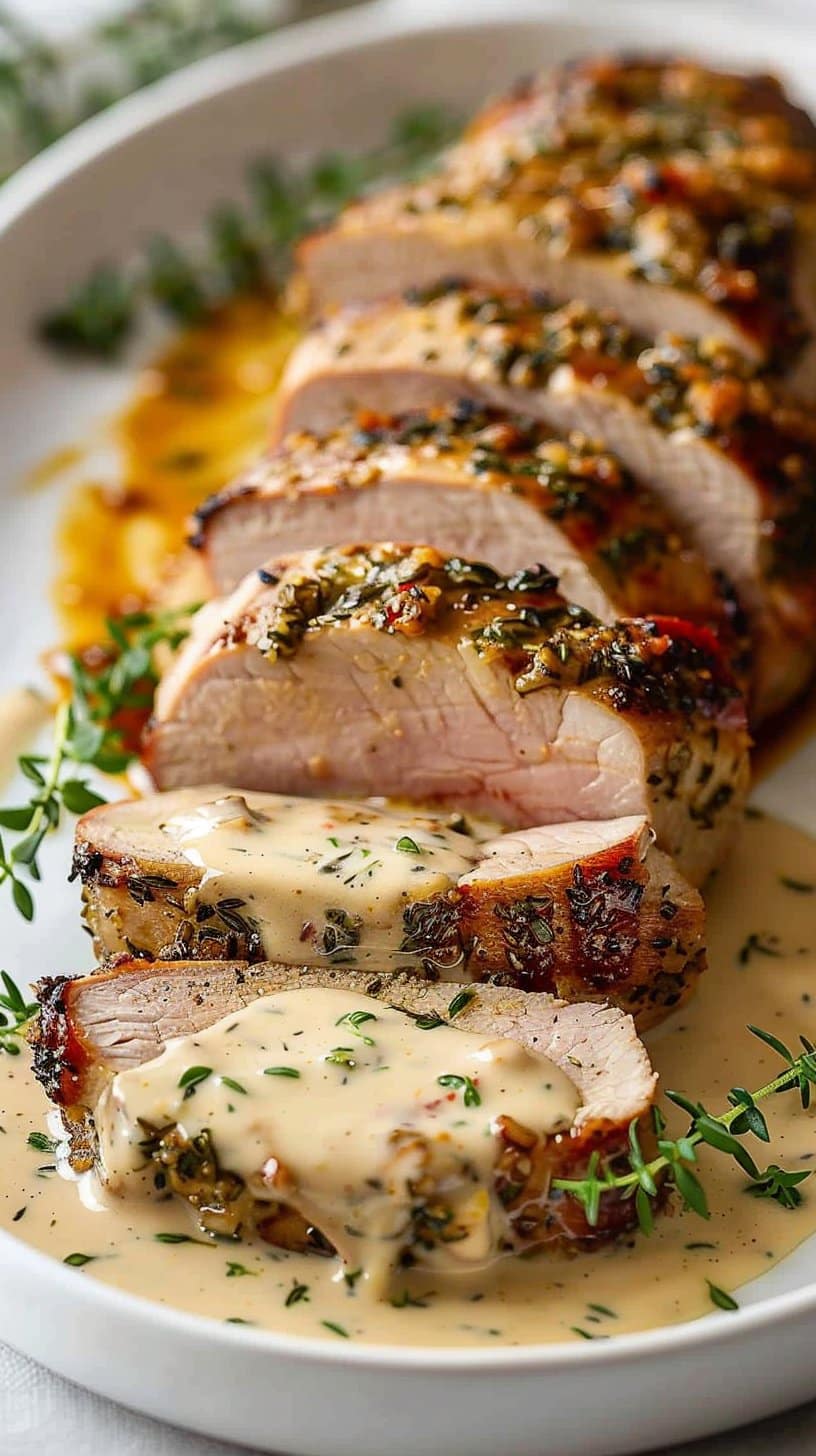 Slow Cooker Herb Crusted Beef Tenderloin With Creamy Dijon And Herb Sauce