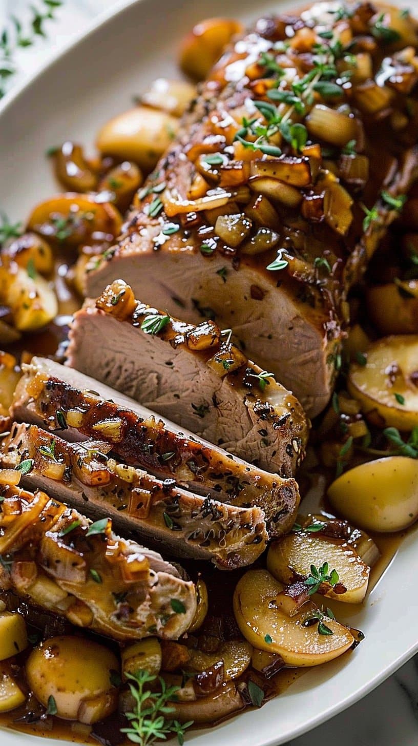 Stuffed Beef Tenderloin With Apple Bourbon Gravy