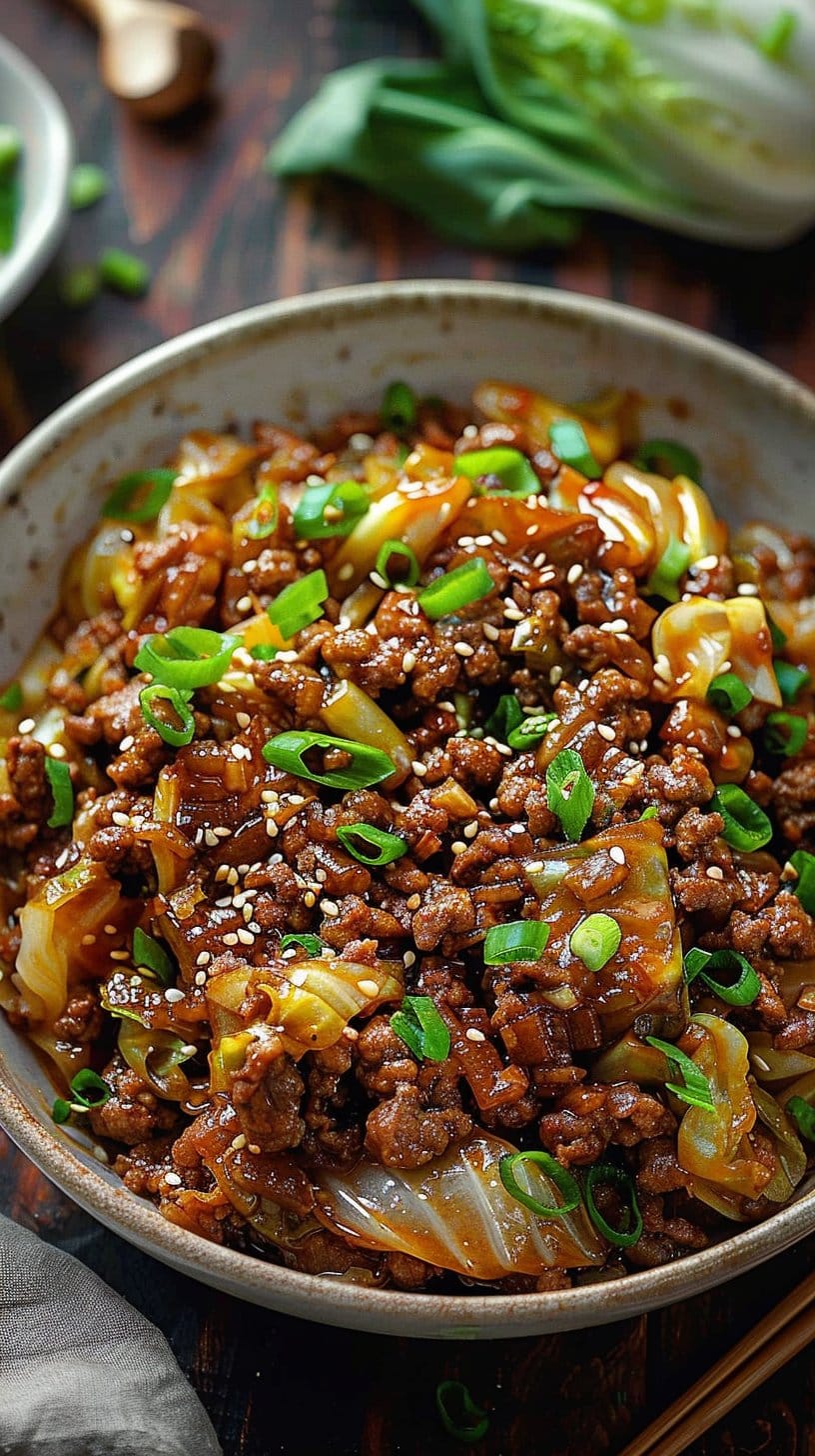 Low Carb Mongolian Ground Beef Cabbage Recipe