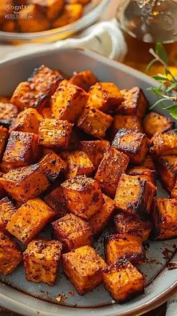 Crispy golden Air Fryer Sweet Potatoes on a plate