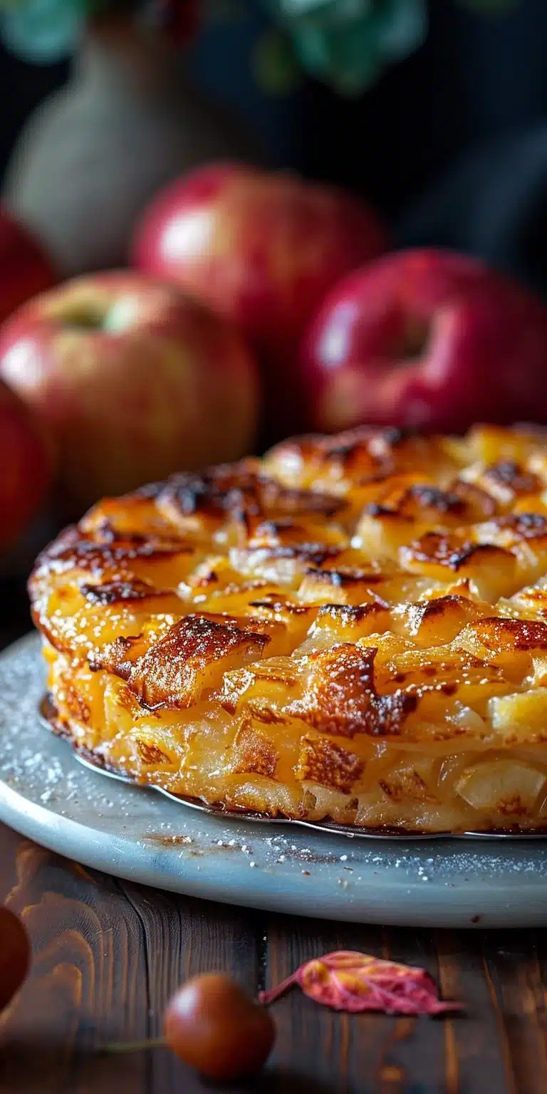 Amish Apple Fritter Bread topped with glaze and fresh apples