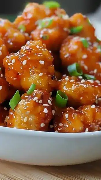 A plate of Bang Bang Chicken garnished with cilantro and spicy sauce.