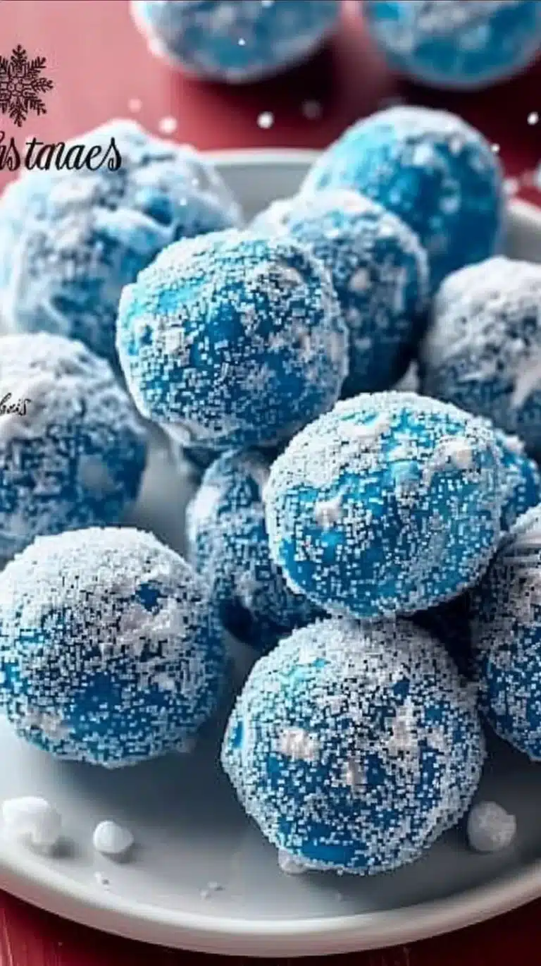 Blue Christmas Truffles decorated for the holiday season