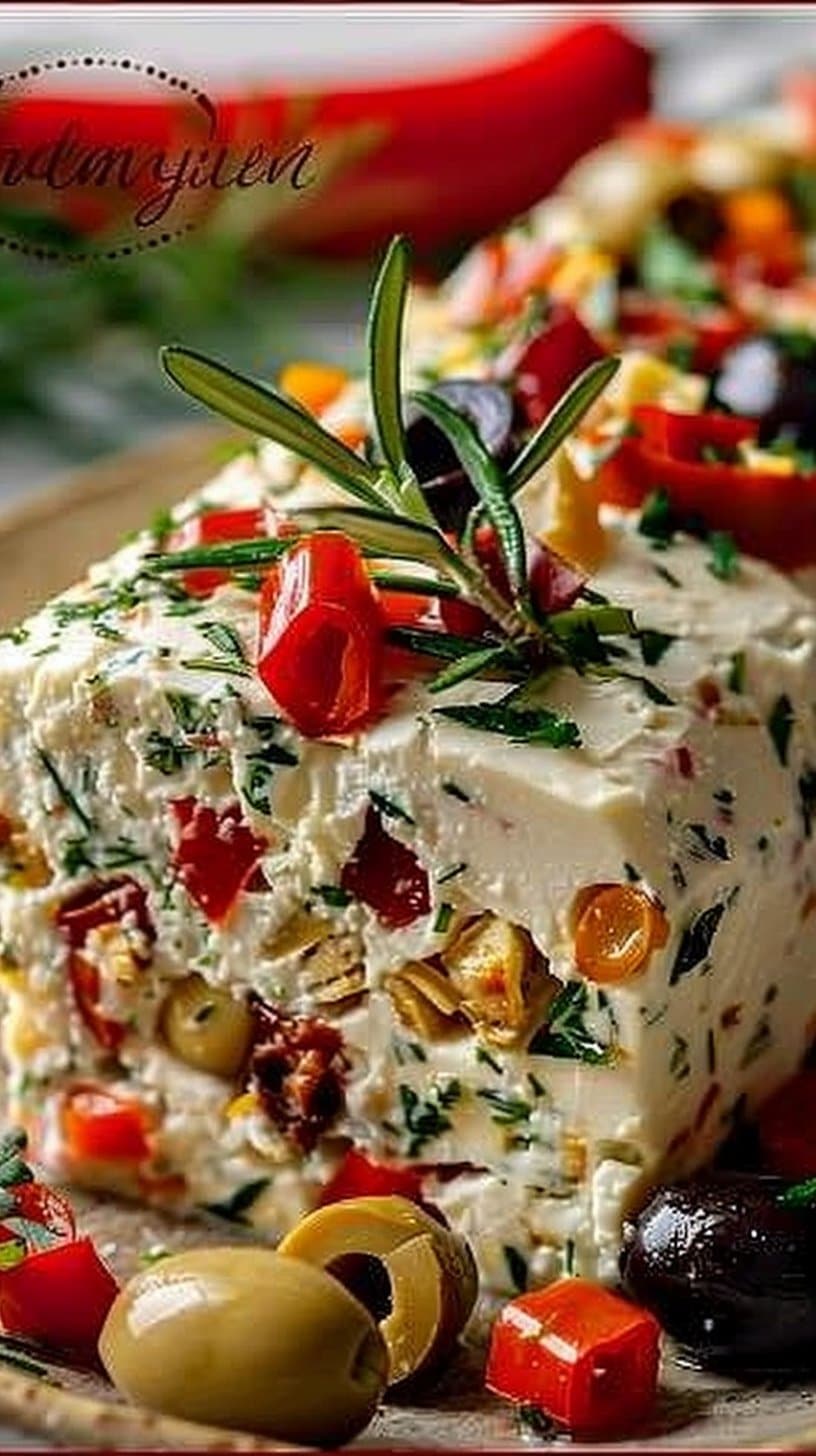 Festive Holiday Antipasto Cream Cheese Log