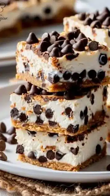 Chocolate Chip Cannoli Cheesecake Bars with chocolate chips and cannoli filling