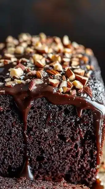 Chocolate Hazelnut Loaf with Espresso Glaze on a rustic table