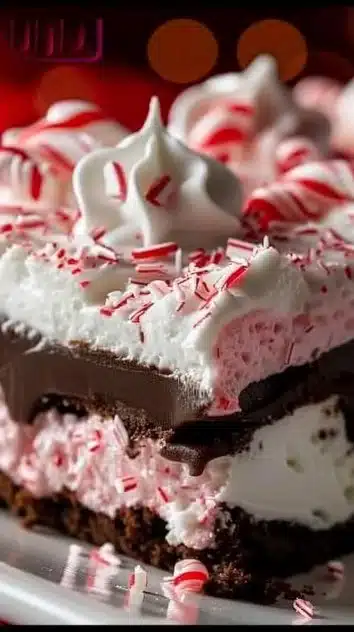Delicious Chocolate Peppermint Lasagna dessert with layers of chocolate and mint