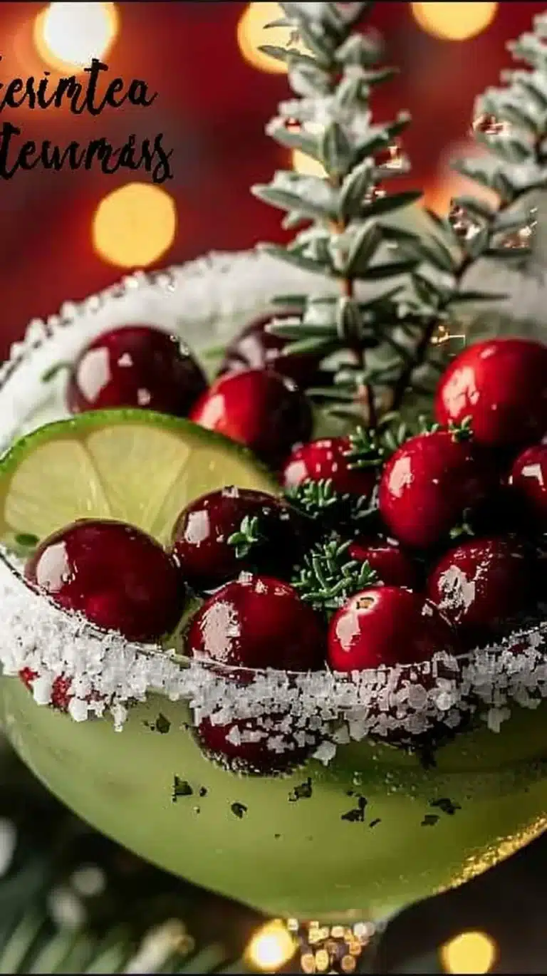Mistletoe Margarita cocktail with festive decorations for Christmas
