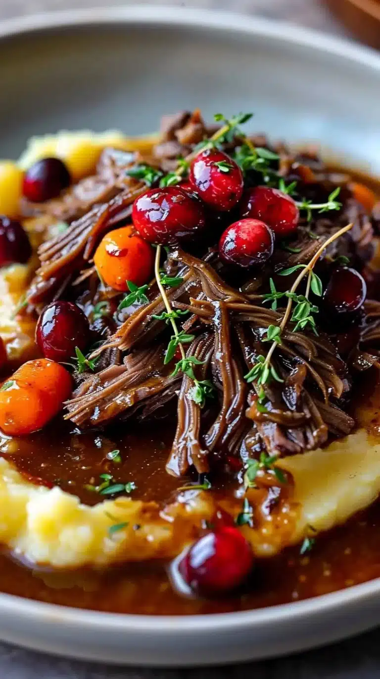 Cranberry Balsamic Roast Beef served with a side of vegetables