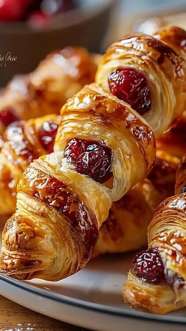 Cranberry Brie Puff Pastry Twists freshly baked and served on a platter