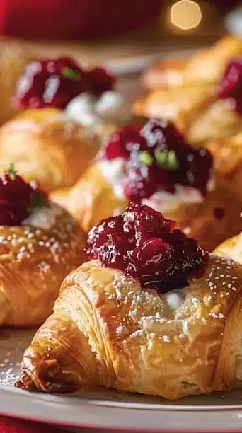 Cranberry cream cheese crescent bites on a platter