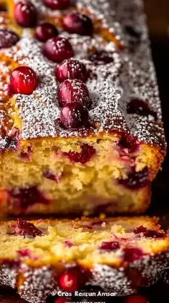 Freshly baked Cranberry Orange Loaf with cranberries and orange zest