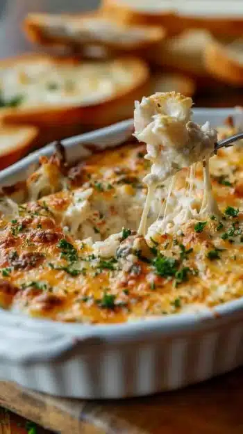 Creamy banana pepper chicken dip served in a bowl with chips