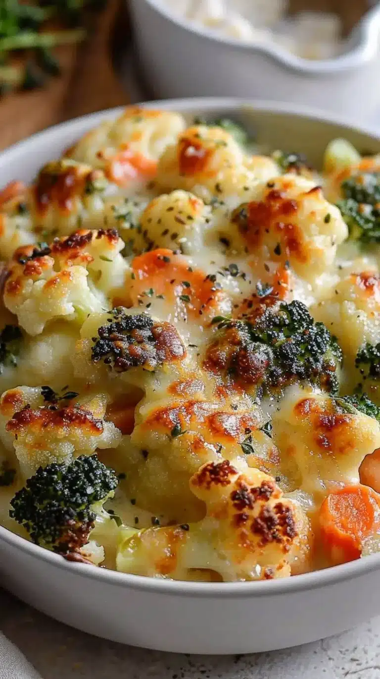Creamy winter vegetable bake with seasonal vegetables and a rich sauce