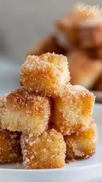 Crispy angel cake churro bites served with dipping sauce