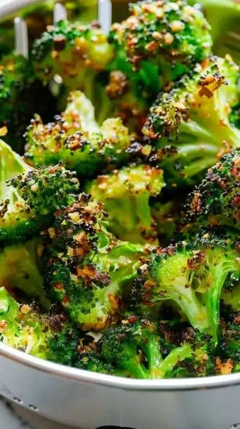 Crispy garlic air fryer broccoli served as a side dish.