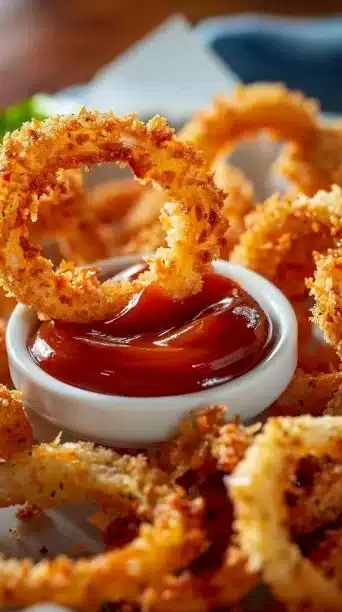 Crispy homemade gluten-free onion rings ready to be enjoyed