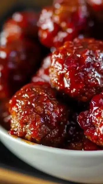Delicious Crockpot Cranberry Meatballs served on a platter