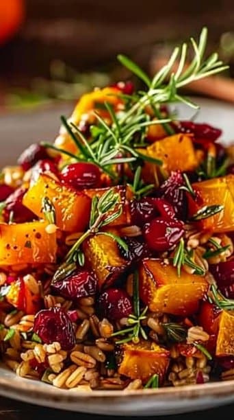 Festive Farro Salad with Roasted Squash and Cranberries