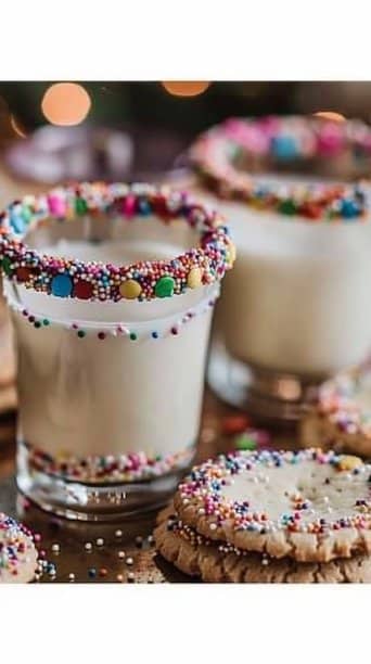 Holiday Cookie Dunking Milk with Sprinkle Rims