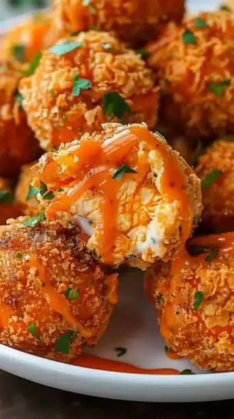 Delicious easy Buffalo Chicken Bombs served with dipping sauce
