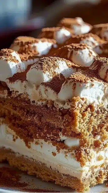 Delicious easy gingerbread tiramisu dessert served on a festive plate