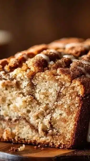 Slice of Eggnog Snickerdoodle Loaf on a festive plate