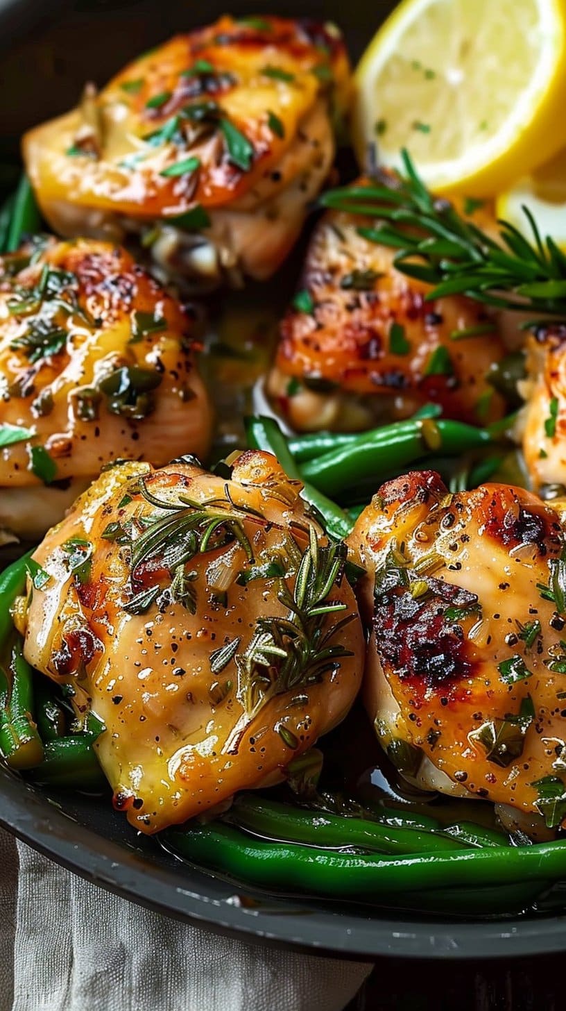 Lemon Garlic Butter Thighs And Green Beans Skillet