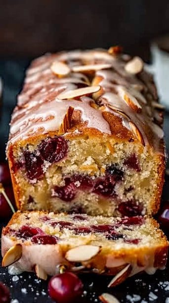 Almond Cherry Loaf with Vanilla Bean Glaze