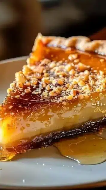 Delicious homemade Greek Honey Pie served on a plate