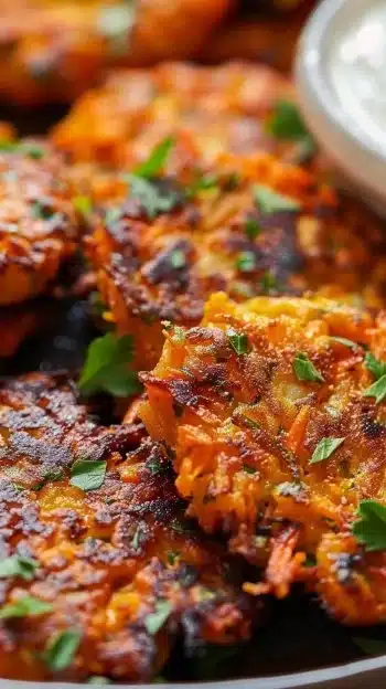 Healthy carrot fritters made with fresh ingredients and spices