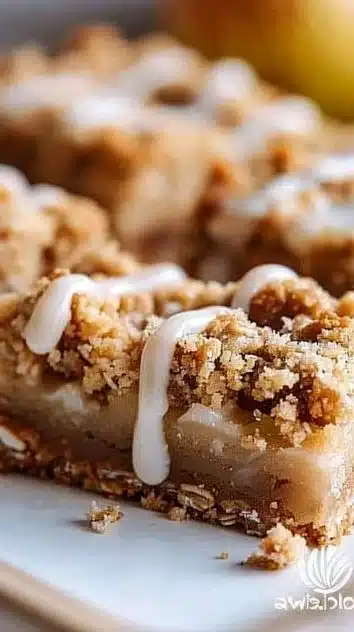 Healthy pear crumble bars with a crumbly topping and fresh pear filling