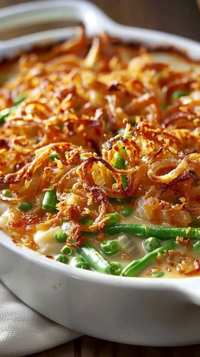 Delicious Campbell's Green Bean Casserole served in a dish