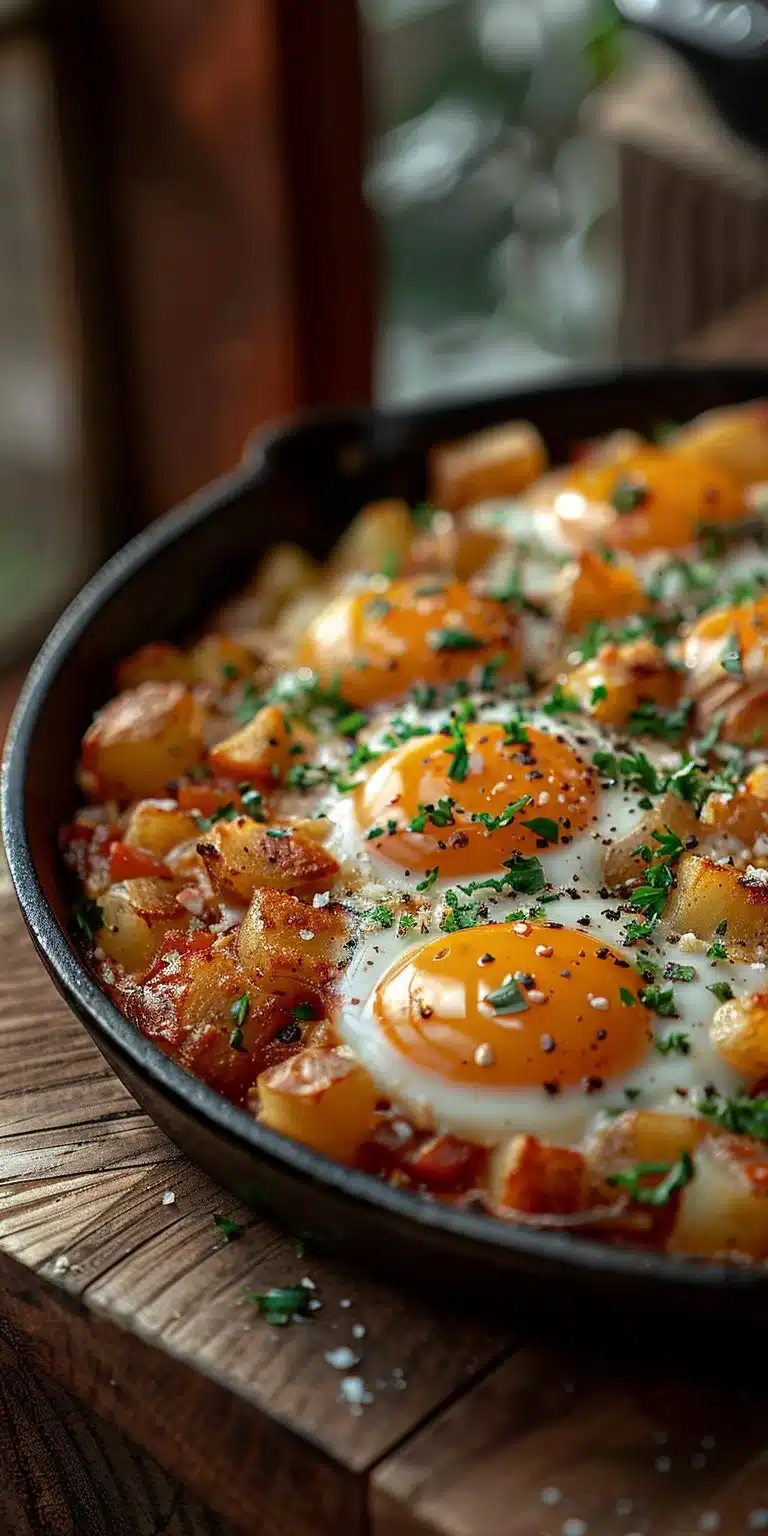 Delicious cheesy potato egg scramble served on a plate