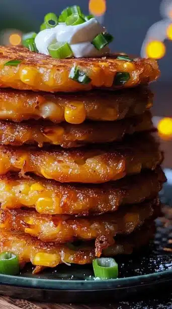 Crispy cheesy corn fritters served as a delicious golden snack