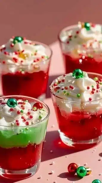 Festive Jingle Bell Jello drink cups for holiday parties and celebrations.