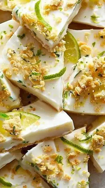 Key Lime Pie Yogurt Bark topped with lime zest and yogurt for a high-protein snack