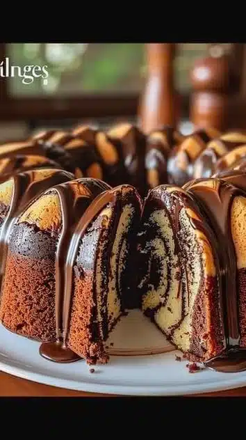 Delicious homemade marble cake with chocolate and vanilla swirls