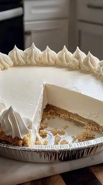 Delicious Marshmallow Whip Cheesecake topped with whipped cream.