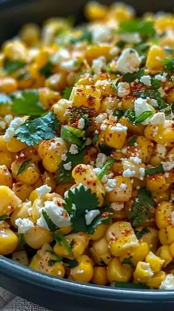Delicious Mexican street corn salad with fresh ingredients and creamy dressing