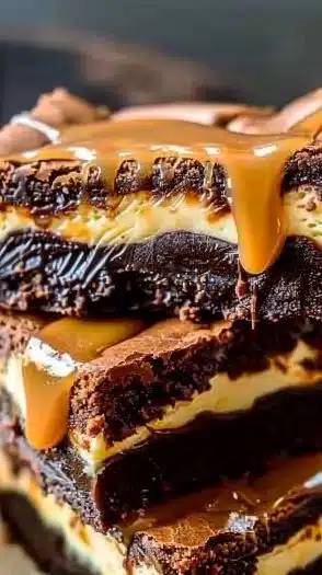Delicious caramel cheesecake brownies topped with Milky Way chocolate.