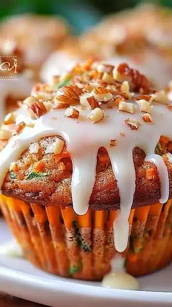 Moist carrot cake zucchini muffins fresh out of the oven.