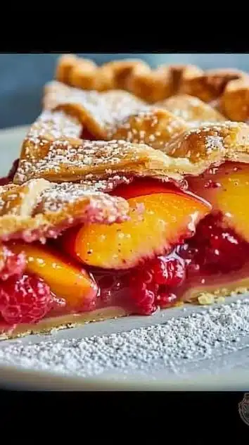Delicious Peach Raspberry Pie with fresh peach and raspberry filling