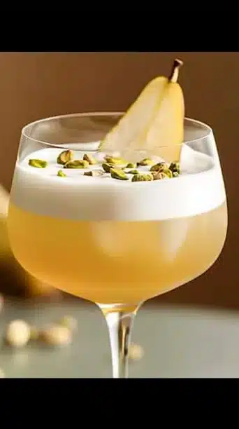Refreshing Pear and Cardamom Vodka Sour cocktail in a glass