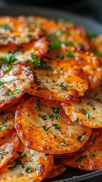 Homemade pepperoni cheese crisps on a plate ready to enjoy.