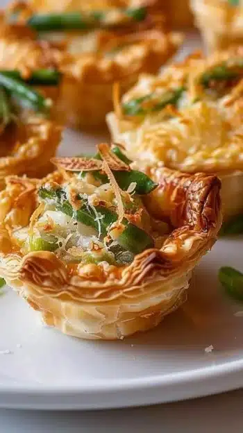 Delicious garlic parmesan green bean casserole cups served as a holiday appetizer