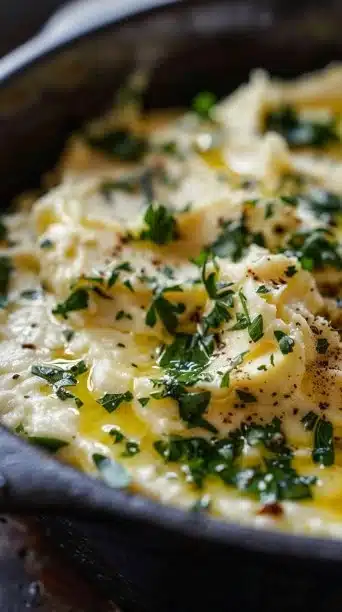 Jar of homemade roasted garlic butter with fresh herbs